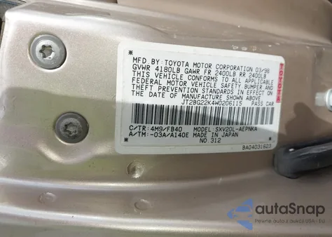 1998 Toyota Camry Ce/Le/Xle из США, поврежденный, VIN JT2BG22K4W0206115